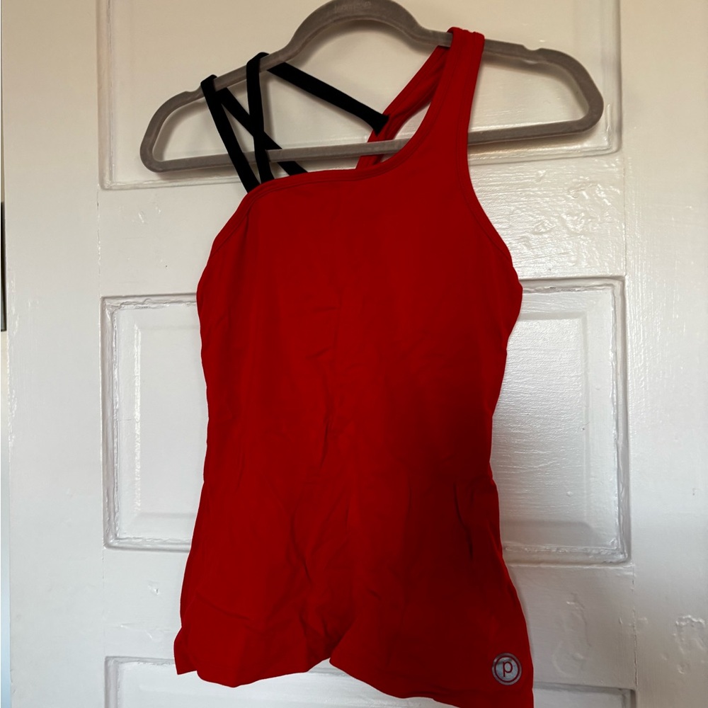 Pure Barre x Splits59 red asymmetrical tank top athletic. Built in shelf bra